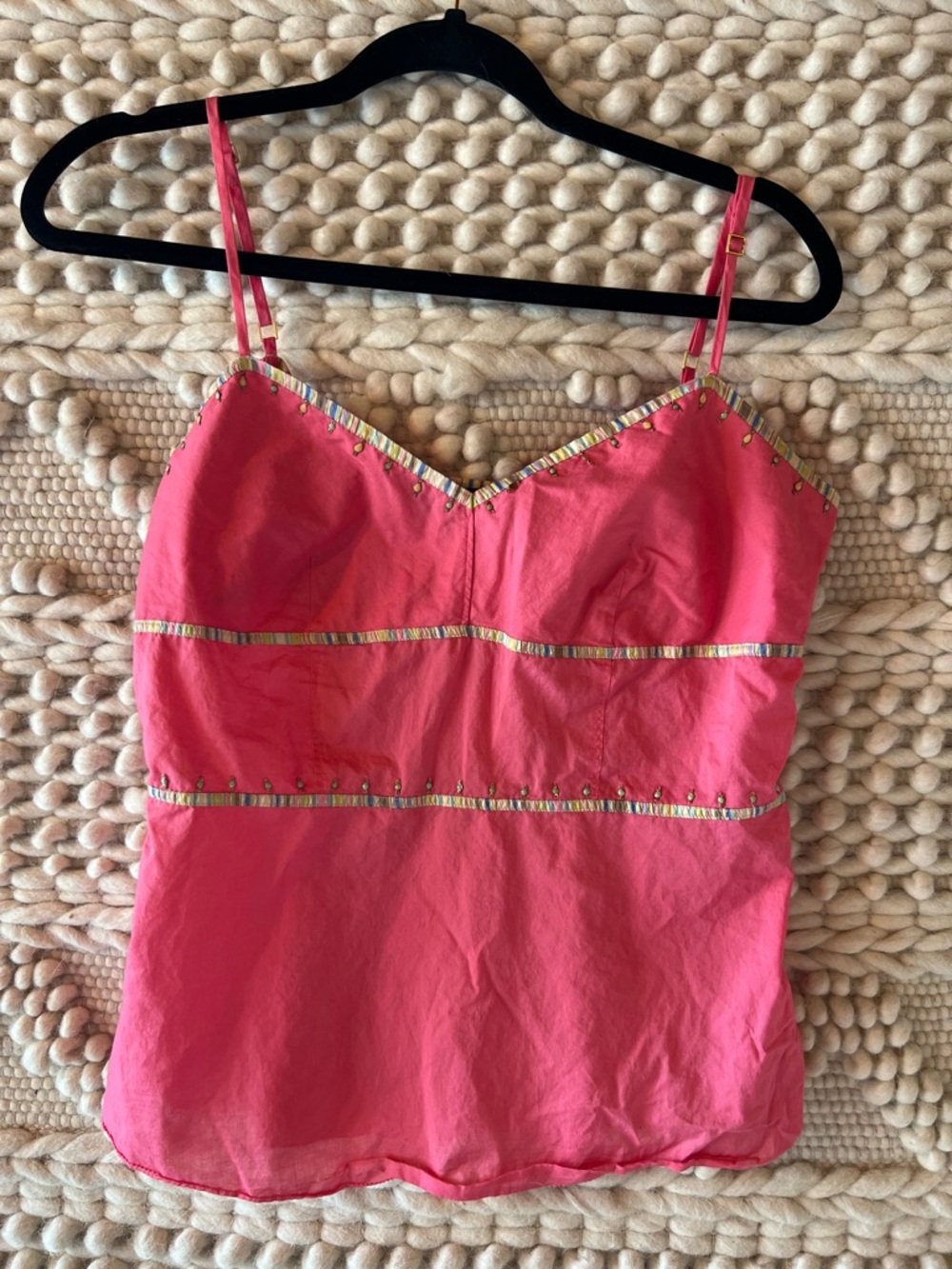 Express Pink Spaghetti Strap Tank Beaded, Size Medium